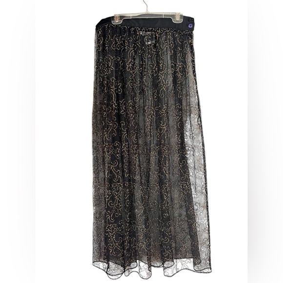 Vintage Christine Thomson unlined sheer black gold glitter long skirt sz 10 - Picture 1 of 6